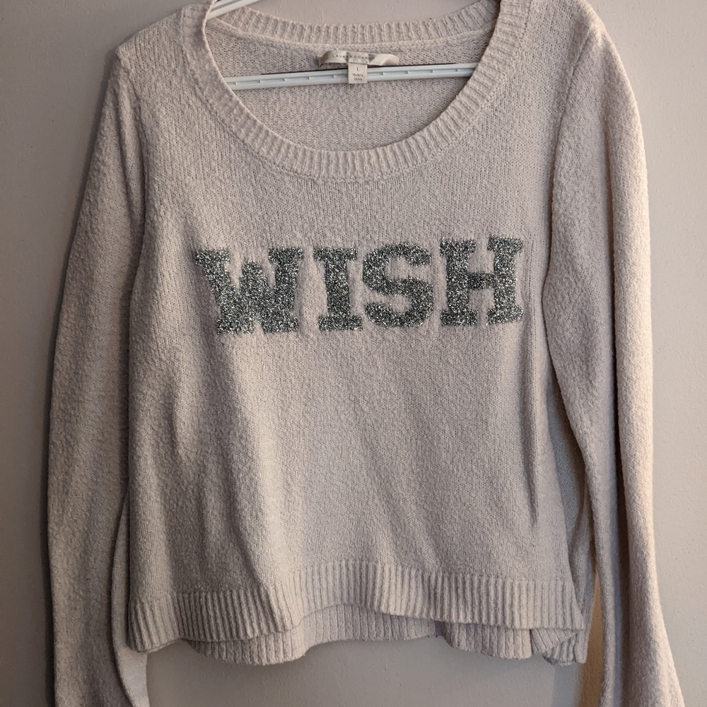 LC LAUREN CONRAD Sweater White Lurex Wish Tinsel Scoopneck  Large